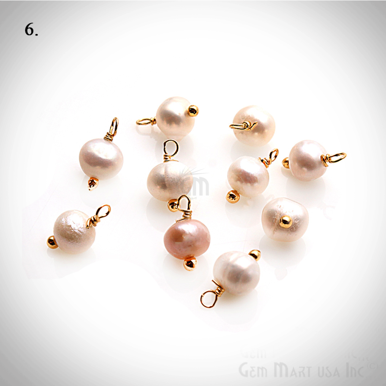 Raw Gemstone Charms, Round 6x4mm Natural Connector, Gold Plated Wire Wrapped, DIY Jewelry, 10pc Lot, GemMartUSA (50150)